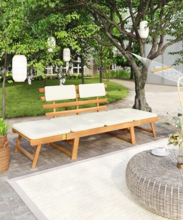 Gartenbank mit Auflagen 2-in-1 190 cm Grau Massivholz Akazie