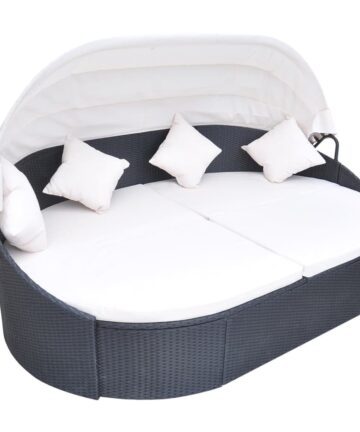 Outdoor-Loungebett mit Dach Poly Rattan Braun