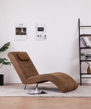 Chaiselongue mit Kissen Grau Wildleder-Optik