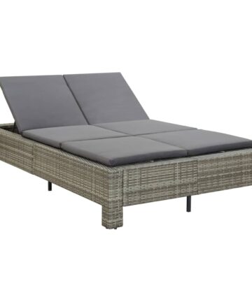2-Personen-Sonnenliege mit Auflage Schwarz Poly Rattan