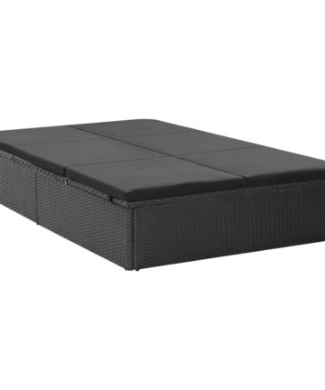 Doppel-Sonnenliege mit Auflage Poly Rattan Grau