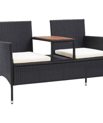 2-Sitzer-Gartenbank mit Teetisch 143 cm Poly Rattan Grau