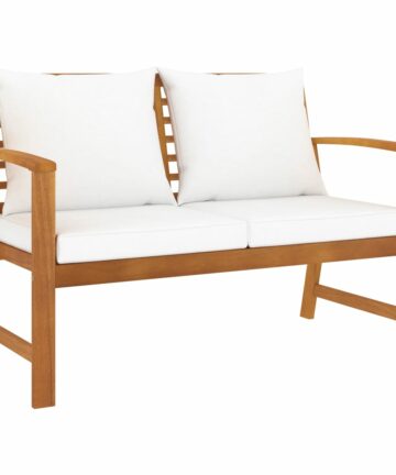 Gartenbank 120 cm mit Dunkelgrauen Kissen Massivholz Akazie