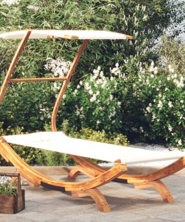 Sonnenliege mit Dach 165x203x138 cm Bugholz Massiv Creme