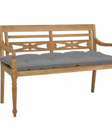 Batavia-Gartenbank mit Cremeweißem Kissen 120cm Teak Massivholz