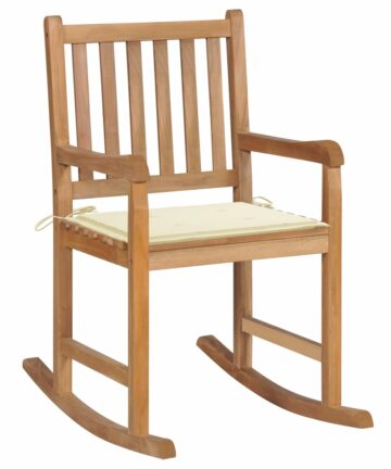 Schaukelstuhl mit Grauem Kissen Massivholz Teak