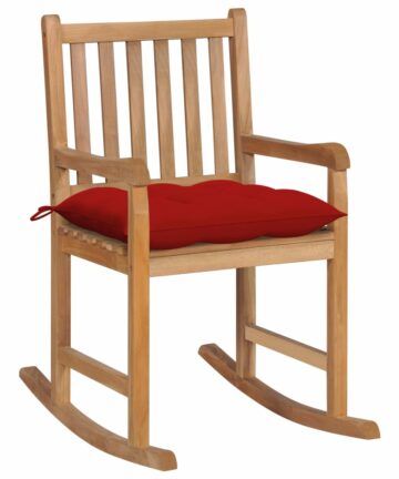 Schaukelstuhl mit Schwarzem Kissen Massivholz Teak