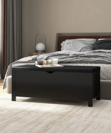 Sitzbank mit Stauraum und Kissen Hochglanz-Schwarz 105x40x45cm