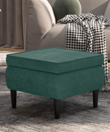 Hocker mit Holzbeinen Creme Samt