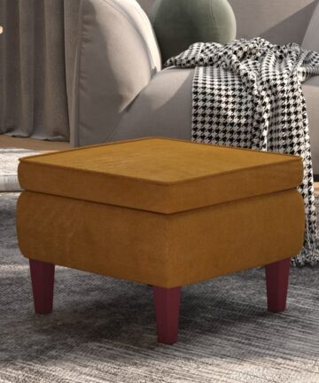 Hocker mit Holzbeinen Creme Samt