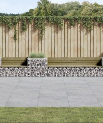 Gartenbank mit Gabione Massivholz Douglasie