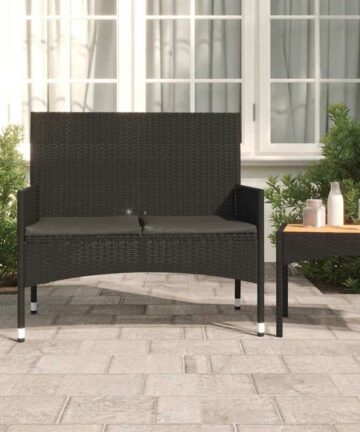 Gartenbank 2-Sitzer mit Kissen Braun Poly Rattan