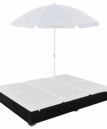 Outdoor-Loungebett mit Sonnenschirm Poly Rattan Braun