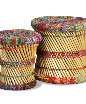 Hocker mit Chindi-Details 2 Stk. Mehrfarbig Bambus
