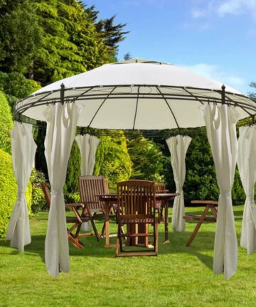 Runder Gartenpavillion mit Vorhängen 3,5x2,7 m