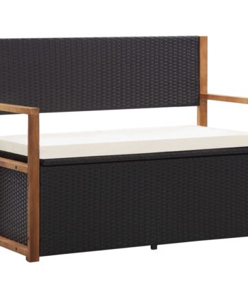 Bank mit Stauraum 115 cm Poly Rattan Massivholz Akazie Grau