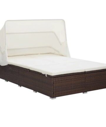 2-Personen-Sonnenliege mit Auflage Poly Rattan Schwarz