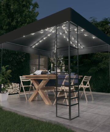 Gartenzelt mit LED-Lichterkette 3x3 m Taupe