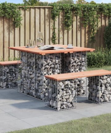 Gartenbank aus Gabionen 100x102x72 cm Massivholz Kiefer