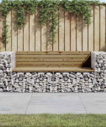 Gartenbank aus Gabionen 184x71x65,5 cm Massivholz Douglasie