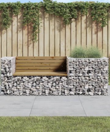 Gartenbank mit Gabione Massivholz Kiefer