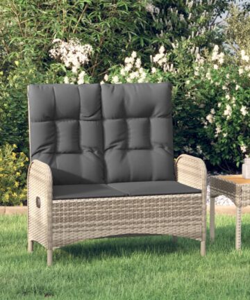 Gartenbank mit Liegefunktion und Kissen 107 cm Poly Rattan Grau