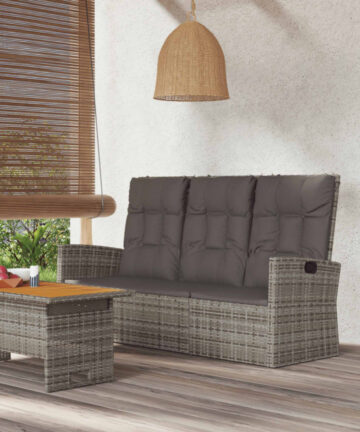 Gartenbank mit Liegefunktion & Kissen Grau 173 cm Poly Rattan