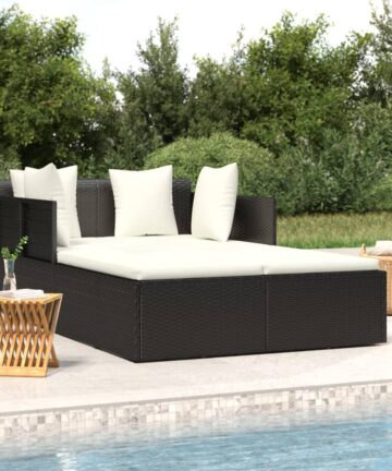 Sonnenliege mit Kissen Grau 182x118x63 cm Poly Rattan