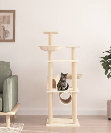 Kratzbaum mit Sisal-Kratzsäulen Hellgrau 141 cm