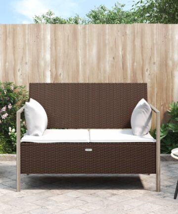 Gartenbank 2-Sitzer mit Kissen Schwarz Poly Rattan