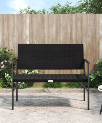 Gartenbank 2-Sitzer mit Kissen Schwarz Poly Rattan