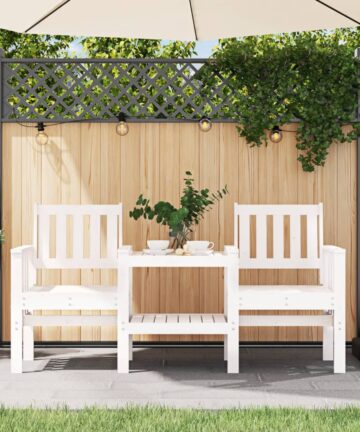 Gartenbank mit Tisch 2-Sitzer Grau Massivholz Kiefer