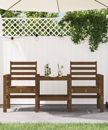 Gartenbank mit Tisch 2-Sitzer Grau Massivholz Kiefer