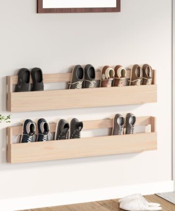Wand-Schuhregale 2 Stk. Weiß 59x9x23 cm Massivholz Kiefer