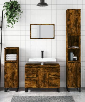 Badschrank Betongrau 30x30x100 cm Holzwerkstoff