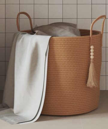 Aufbewahrungskorb Braun und Weiß Ø40x35 cm Baumwolle