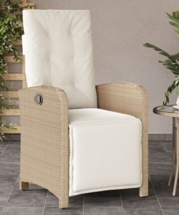 Gartensessel mit Fußteil 2 Stk. Verstellbar Beige Poly Rattan