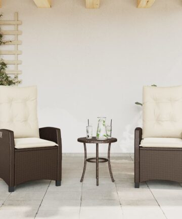 Gartensessel Verstellbar mit Kissen Braun Poly Rattan