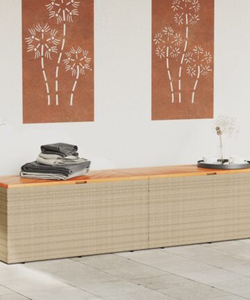 Gartentruhe Grau 110x50x54 cm Poly Rattan Akazienholz