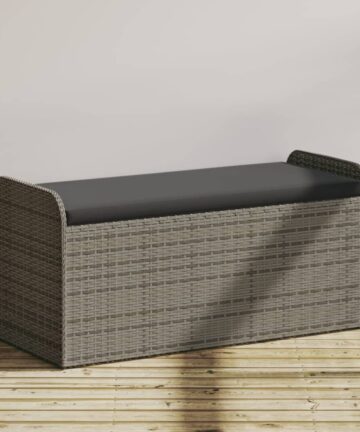 Sitzbank mit Stauraum & Kissen Braun 115x51x52 cm Poly Rattan