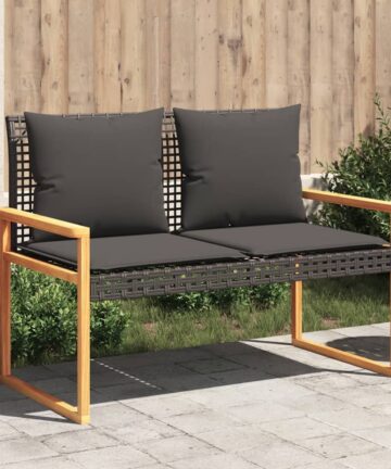Gartenbank mit Kissen Beige Poly Rattan Akazienholz