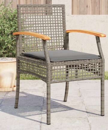 Gartenstühle mit Kissen 4 Stk. Schwarz Poly Rattan Akazienholz