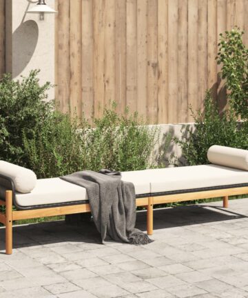Gartenbank mit Kissen Grau Poly Rattan Akazie