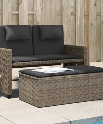 Gartenbank Verstellbar mit Kissen Braun Poly Rattan