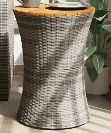 Garten-Beistelltisch Trommelform Schwarz Poly Rattan Massivholz