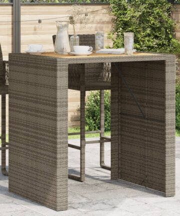 Garten-Bartisch mit Holzplatte Schwarz 105x80x110 cm Polyrattan