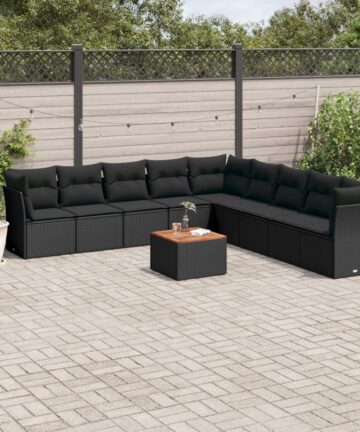 10-tlg. Garten-Sofagarnitur mit Kissen Beige Poly Rattan