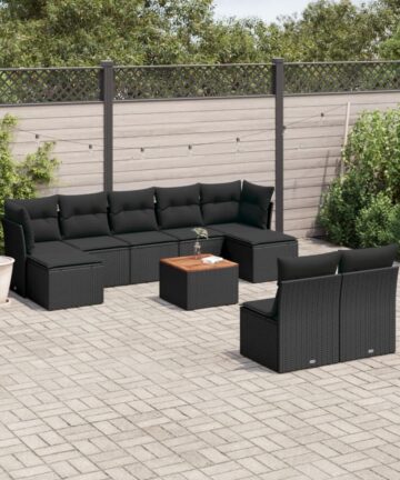 10-tlg. Garten-Sofagarnitur mit Kissen Beige Poly Rattan
