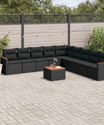 10-tlg. Garten-Sofagarnitur mit Kissen Beige Poly Rattan