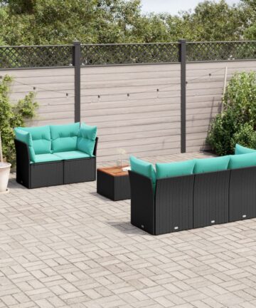 6-tlg. Garten-Sofagarnitur mit Kissen Schwarz Poly Rattan